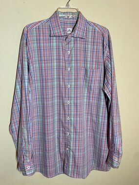 Peter Millar Seaside‎ Finish Shirt Mens  Multicolor Plaid  Stripe Button Front